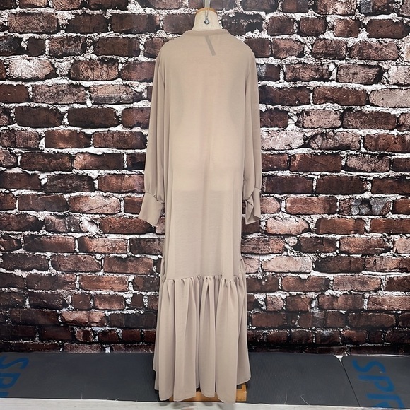 Rosche Dress Tan Maxi Long Sleeves V-Neck Pleated Semi Sheer Size Large Brown - Picture 9 of 13